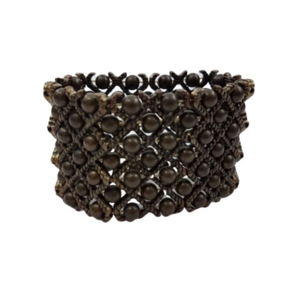 Brown Beaded Bracelet Stretch Big Chunky Statement‎